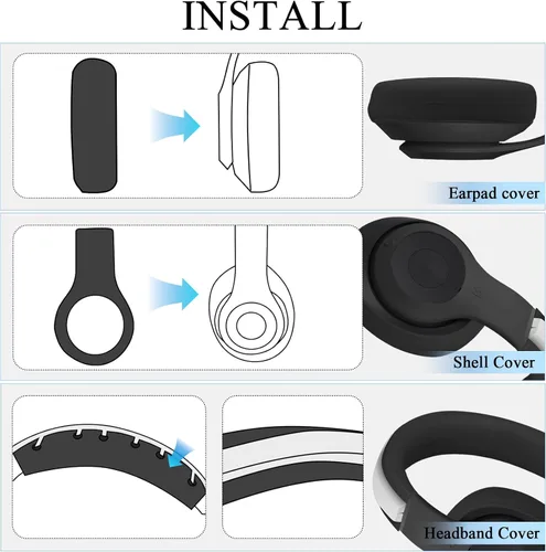 Miniatura 5 de Adhiper【3 en 1】 Funda de silicona Studio Pro, cubierta antiarañazos para la diadema/almohadillas/carcasa para auriculares Beats Studio Pro, Negro