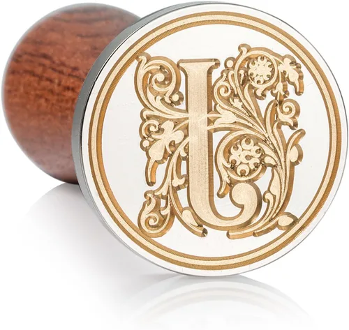Miniatura 34 de Sello de cera Mceal, sello grande de 1 1/5"(30mm) de diámetro, cabeza de latón plateado con mango de madera, serie de letras de la A a la Z
