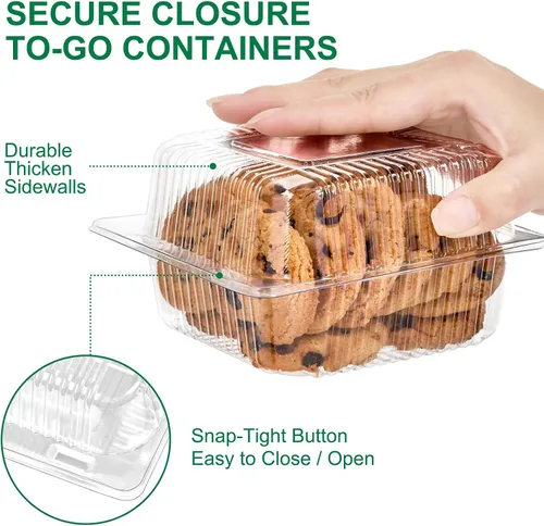 Miniatura 3 de TOFLEN Paquete de 50 contenedores de alimentos de plástico con bisagras, contenedores de rebanada de pastel cuadrados transparentes con tapas