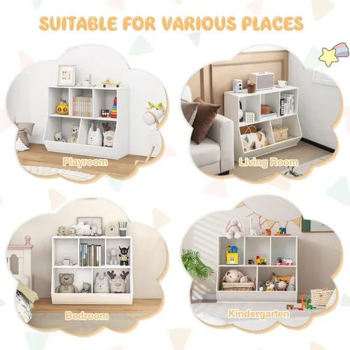 Miniatura 7 de Kids Bookshelf and Toy Organization,5 Cubby Open Wooden Playroom Organization and Storage, Toddler Bookshelf for Kid’s Room Bedroom Nursery White