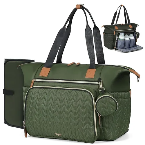 Miniatura 15 de Bolsa de pañales, bolsa grande para pañales para bebé, impermeable, bolsa de hospital para parto con funda para chupete, cambiador, correa