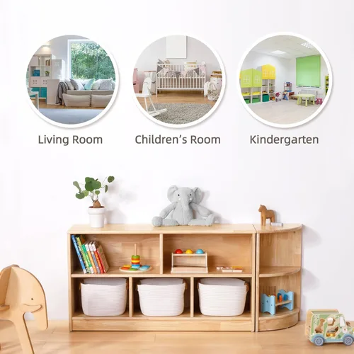 Miniatura 5 de OOOK Estante Montessori de Madera de Caucho con 5 Compartimentos, 43.3" de Largo, Organizadores y Almacenamiento de Juguetes de 2 Niveles, Gabinete