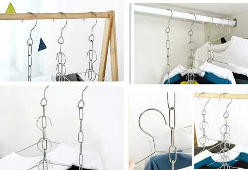 Miniatura 2 de Cadenas mágicas de acero inoxidable que ahorran espacio para armario, organizador de perchas en cascada, ganan un 80% más de espacio, juego de 6