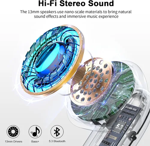 Miniatura 2 de Auriculares inalámbricos, Bluetooth de 5.4 pulgadas con 4 micrófonos ENC con cancelación de ruido, auriculares de 48 horas con graves profundos