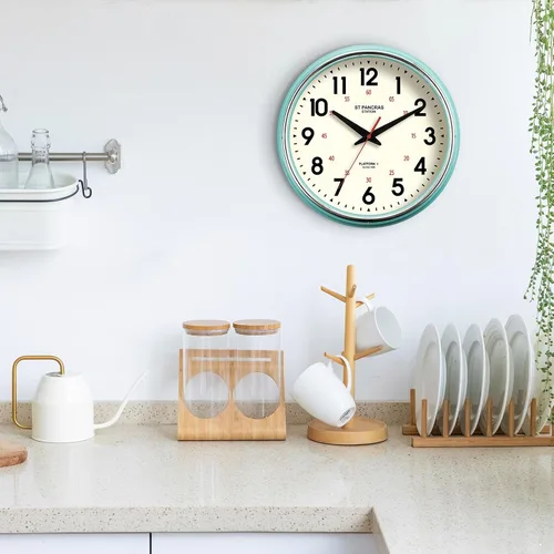 Miniatura 4 de Reloj de pared de metal de 12.4 pulgadas, relojes de pared vintage retro, estilo campestre, silencioso, sin tictac, fácil de leer para sala de Verde