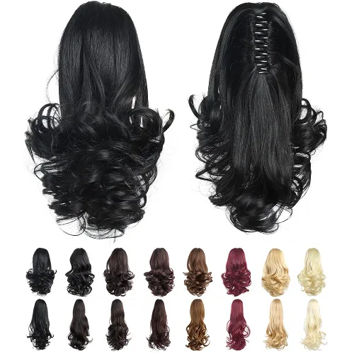 Miniatura 8 de Extensión de cola de caballo de color negro, pinza de extensiones de cabello rizado para mujer, extensiones de cabello sintético de cola de caballo