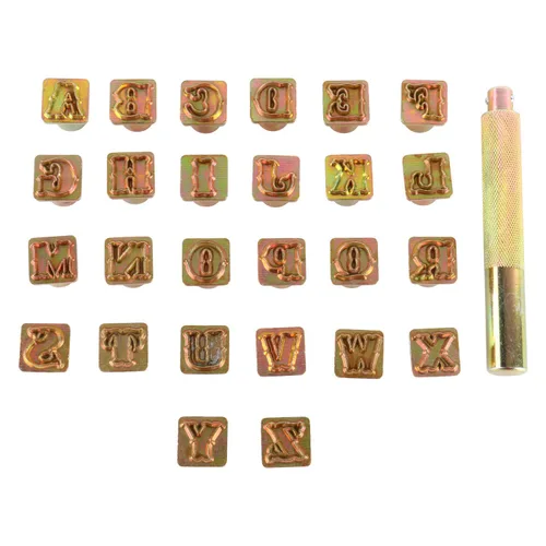 Miniatura 2 de Juego de 27 piezas de herramientas artesanales estándar para sellos del alfabeto, 1/2" (13 mm) A-Z de cuero para estampación artesanal (1/2 pulgada)