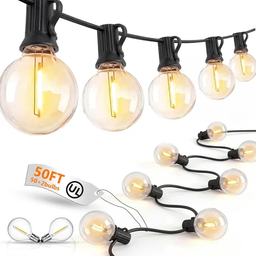 Miniatura 28 de Guirnalda de luces LED para exteriores, G40, de 25 pies, impermeable, con 27 bombillas inastillables, luces colgantes de decoración de Navidad al