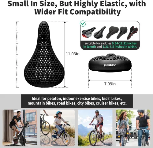 Miniatura 5 de DAWAY - Funda cómoda para asiento de bicicleta - Cojín acolchado de gel de silicona y espuma viscoelástica para asiento de bicicleta para hombres