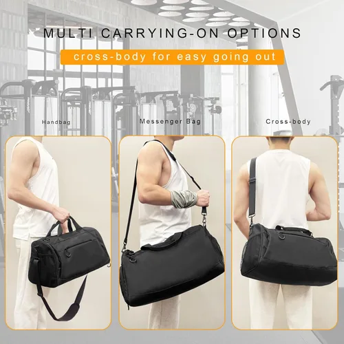 Miniatura 6 de Bolsa de gimnasio para hombres y mujeres con correa para el hombro, compartimento para zapatos y húmedos, bolsa de lona ligera, bolsa atlética