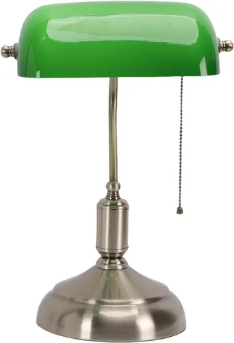 Miniatura 3 de Vintage Bankers Desk Lamp with Green Glass Shade & Pull Chain Switch, Plug in Table Lamp for Bedside, Study, 350° Adjustable