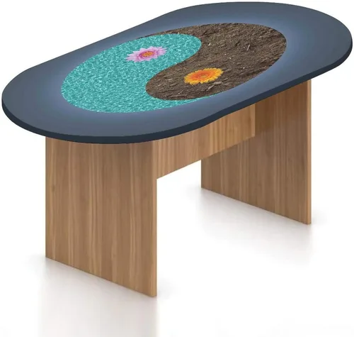 XISUNYA Mantel ovalado ajustado de poliéster, con bordes elásticos artísticos, Yin Yang con flores, estampado de paz y tierra, se adapta a mesas