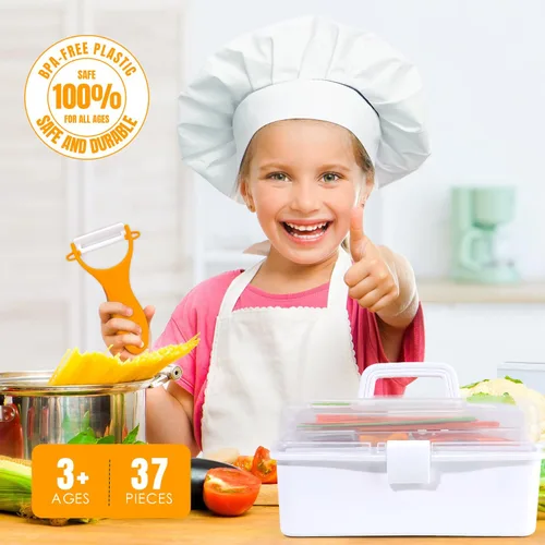 Miniatura 7 de Juegos de Cocina para Niños Reales, Juego de Cocina y Horneado para Niños con Estuche de Almacenamiento y Temporizador, Cuchillos Seguros