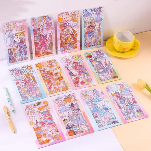 Miniatura 8 de 72 hojas de pegatinas de dibujos animados de meses para niña, álbum de recortes - pegatinas washi, papelería para diario, calendario decorativo, 12