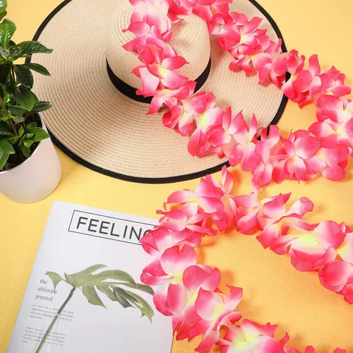 Miniatura 46 de Sherr 24 piezas de collares de flores de leis hawaianas con luces LED para boda, luces LED para leis hawaianas, collares de flores de leis hawaianas