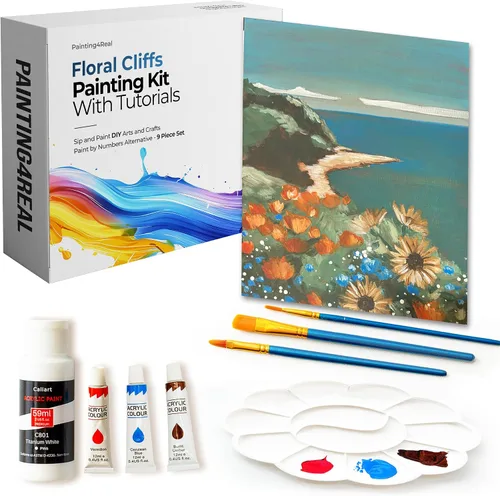 Miniatura 12 de Painting4Real Kit de clase de pintura de bricolaje para adultos con tutoriales en video: Aprende a pintar Amber Lake - Cómo pintar con acrílicos