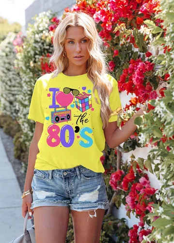 Miniatura 5 de 80's Shirts for Women 80s Neon Music Graphic T-Shirt Hip Hop 80S Party Outfits Girls I Love The 80's T-Shirt