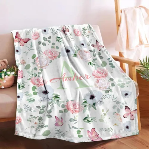 Miniatura 23 de Manta de bebé personalizada para niñas y niños pequeños, recién nacidos, regalos personalizados de vaca floral con nombre y texto, 40 x 30 pulgadas