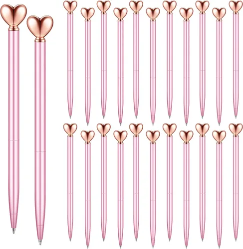 Miniatura 14 de Thenshop 24 piezas de bolígrafos con forma de corazón retráctiles de metal, lindos bolígrafos de 1.0 mm, tinta negra, bolígrafos de bola