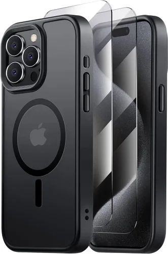 Miniatura 80 de Tigowos - Funda magnética para iPhone 15, resistente a las caídas, sensación de piel mate, a prueba de golpes, delgada, negro mate