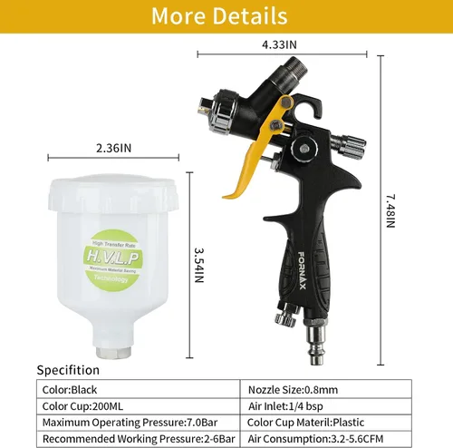 Miniatura 3 de FORNAX HVLP - Mini pistola pulverizadora de pintura de aire con boquilla de 0.031 in, capacidad de 125 cc de capacidad, pistola de pintura por