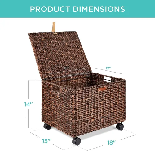 Miniatura 7 de Best Choice Products Archivador Rodante de Jacinto de Agua Tejido a Mano, Organizador de Archivos Móvil para Carpetas Colgantes con Tapa y Ruedas
