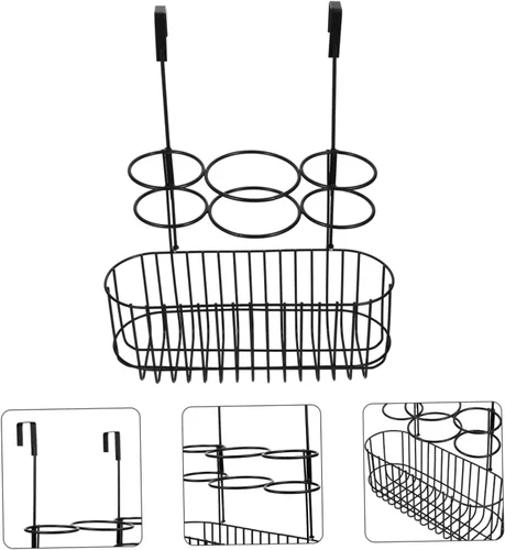 Miniatura 7 de Housoutil Soporte para secador de pelo, soporte para soplador de pelo de metal, organizador de despensa para colgar sobre la puerta, soporte