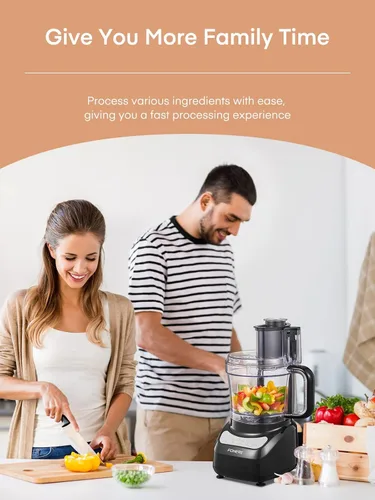 Miniatura 9 de FOHERE Procesador de alimentos, 12 tazas, picadora de alimentos 2 en 1 y picadora de carne, motor de 500 W, sin BPA, acero inoxidable, procesador
