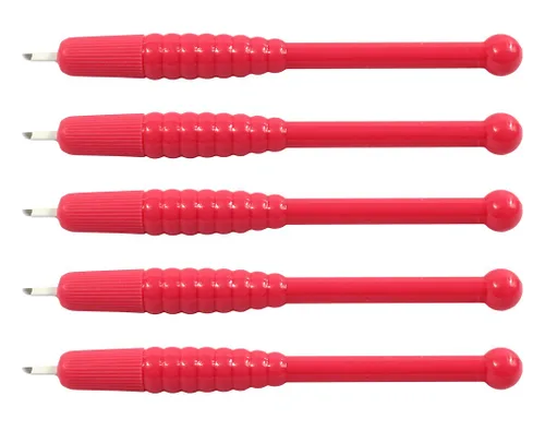 Miniatura 7 de Xiaoyu 5PCS Desechable Manual Microblading Pen Cejas Tatuaje Pluma Hoja para Maquillaje Semi-Permanente, Agujas F12, Amarillo