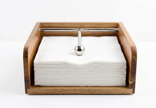 Miniatura 10 de Servilletero de papel de cóctel, soporte plano, servilleta decorativa para bebidas con barra central de metal sofisticada, madera maciza con grano