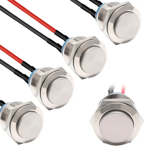 Miniatura 9 de STARELO 5 piezas 12 mm Interruptor de botón de cierre con carcasa negra y pre-cableado, interruptor de botón de presión impermeable IP65, aleación
