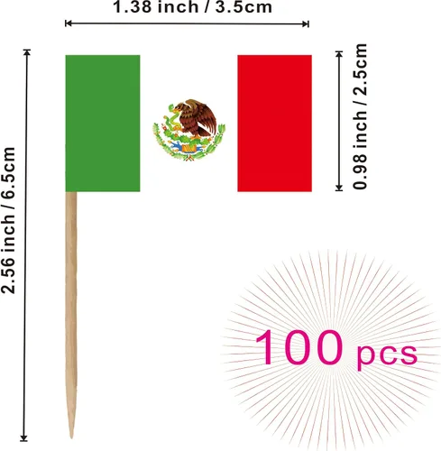 Miniatura 2 de Bandera mexicana de palillos de dientes mexicano MX National Mini Cocktail Fruit Cupcakes Toppers Food Stick Banderas decoraciones, paquete de 100