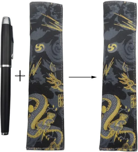 Miniatura 5 de Estuche de tela para pluma estilográfica, soporte para bolígrafo de bolsillo, funda vintage para bolígrafo, dragón negro, 1 paquete