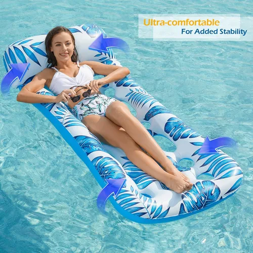 Miniatura 5 de Jasonwell Flotador inflable para piscina, paquete de 2 balsas flotantes para adultos, tumbona flotante, flotadores de bronceado solar, flotadores