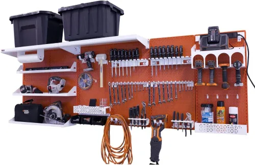 Miniatura 25 de OmniWall Weekend Warrior Ultimate Tool Kit - Sistema de Almacenamiento de Pared de Tablero de Clavos de Metal de 96" x 32" Negro/Naranja