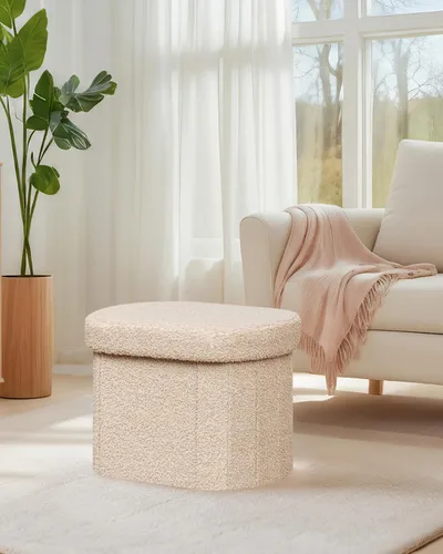 Miniatura 9 de B FSOBEIIALEO Otomana de Almacenamiento para Dormitorio, Reposapiés Otomano Plegable de Almacenamiento Boucle, Cubo Otomano Plegable Pequeño de Beige