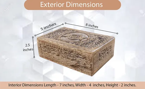 Miniatura 4 de DharmaObjects Triple Moon - Caja de almacenamiento de madera tallada a mano para joyas (color blanco, grande)