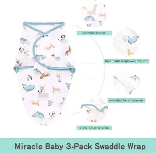 Miniatura 8 de LAT - Manta para envolver con cremallera, fácil de ajustar, paquete de 3 unidades, saco de dormir para bebés recién nacidos, saco de dormir 100%