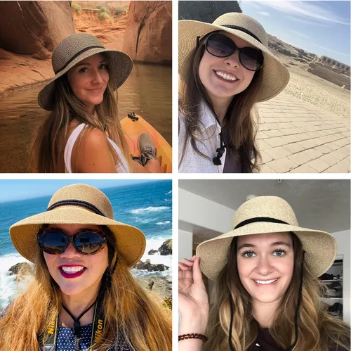 Miniatura 6 de Sombreros de sol para mujer con FPS 50 de algodón con cordón de barbilla de ala ancha elegante de 216-236 pulgadas