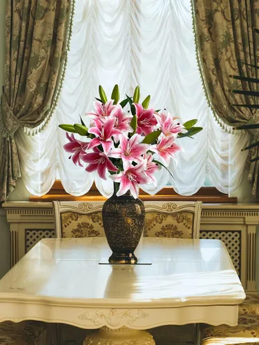 Miniatura 4 de YalzoneMet RUZUQE - 2 flores artificiales de lirio de color rosa profundo de 28 pulgadas, lirios falsos de tacto real, 3 cabezales, flora sintética