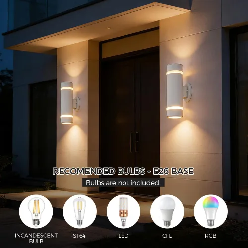 Miniatura 6 de Cerdeco Candelabro Moderno de Porch al Aire Libre Iluminación de Pared Cilíndrica Aplique de Pared Blanco Acabado