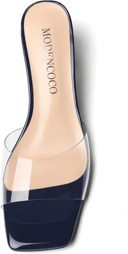 Miniatura 3 de MODENCOCO Sandalias de tacón bajo con puntera abierta para mujer, estilo casual, con patente transparente, de 2 pulgadas