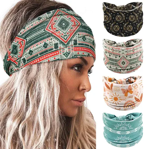 Acenail Diademas anchas para mujer, turbante bohemio, diadema anudada, floral, elástica, antideslizante, para entrenamiento, yoga, bufandas para la