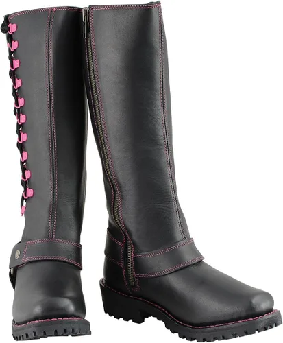 Miniatura 5 de Milwaukee Leather MBL9367 - Botas de cuero negras de 14 pulgadas con cordones fucsia, talla 11