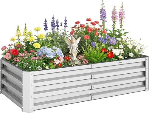 Miniatura 10 de Outsunny Cama de Jardín Elevada con 3 Jardineras, Soporte de Plantas de Madera con Orificios de Drenaje, para Verduras, Hierbas y Flores, Gris