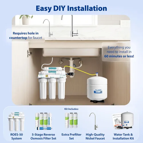 Miniatura 3 de APEC Water Systems ROES-50 serie Essence - Sistema de filtro de agua potable por ósmosis inversa de 5 etapas, certificado WQA, ultraseguro, de nivel