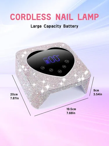 Miniatura 7 de Hongfa - Lámpara de uñas inalámbrica, secador de uñas LED UV recargable para esmalte de gel con pantalla LCD, sensor automático y 5 ajustes