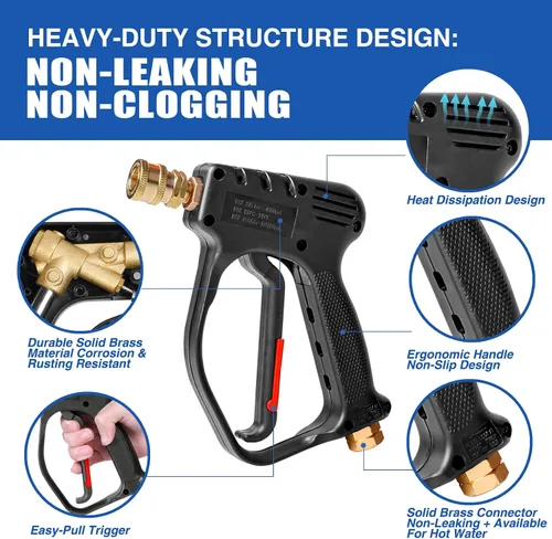 Miniatura 4 de MEKOH Pistola de lavado a presión corta, pistola rociadora de alta potencia de 4000 PSI, pistola de espuma de 10.5 GPM con conexión rápida de 3/8
