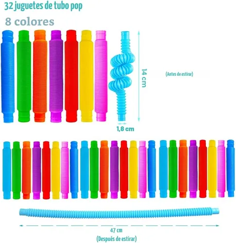 Miniatura 2 de Paquete de 32 tubos de reventar burbujas, tubos para ansiedad para niños y adultos, juguetes sensoriales para aliviar el estrés y la ansiedad