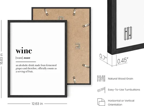 Miniatura 3 de HAUS AND HUES Impresiones de vino (12 x 16, marco negro) – Divertidas citas de vino arte de pared para dormitorios universitarios, decoración
